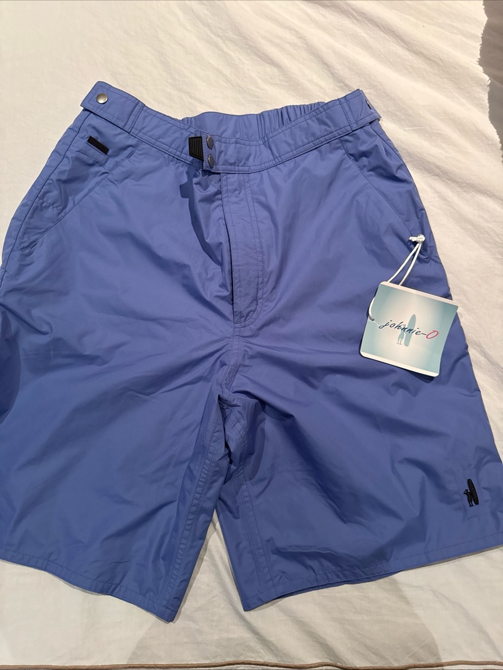 johnnie-O Periwinkle Swim Shorts with Black Surf Logo NWT size large